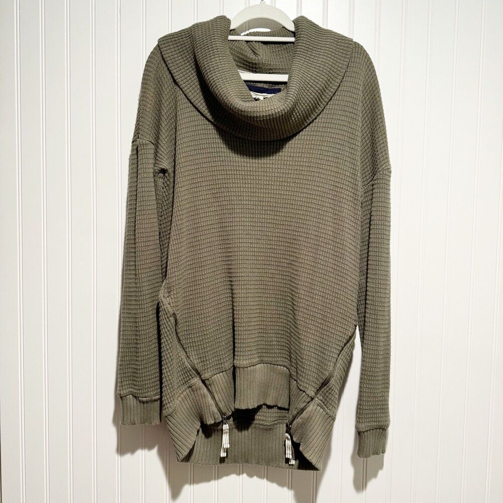 Anthropologie Olive Green Cowl Neck Waffle Knit Sweater